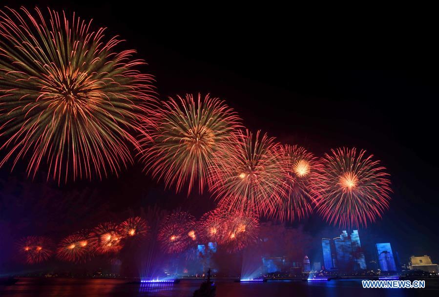 (SCO SUMMIT) CHINA-QINGDAO-SCO-LIGHTS-FIREWORKS-SHOW (CN)