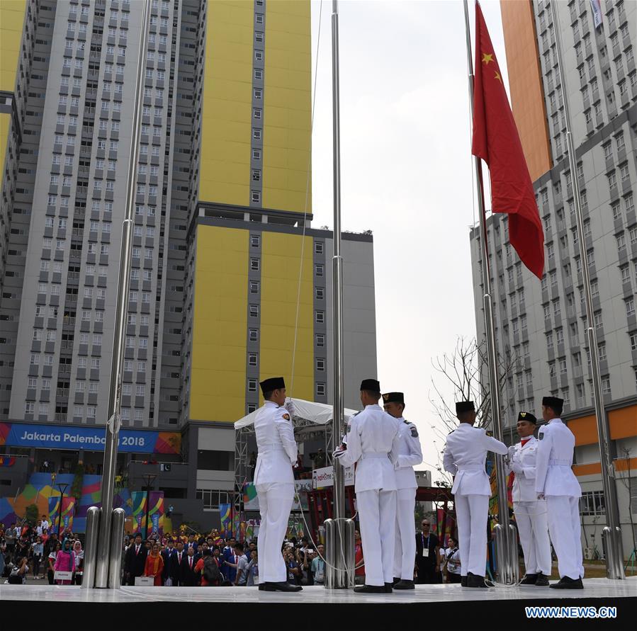 (SP)INDONESIA-JAKARTA-ASIAN GAMES-CHINESE DELEGATION-FLAG-RAISING CEREMONY