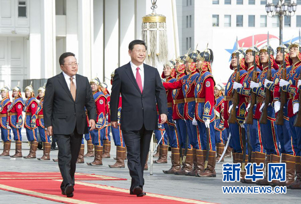 8月21日，国家主席习近平在乌兰巴托同蒙古国总统额勒贝格道尔吉举行会谈?；崽盖埃罾毡锤竦蓝诠夜肮愠∥敖骄傩新≈鼗队鞘?。新华社记者 黄敬文 摄